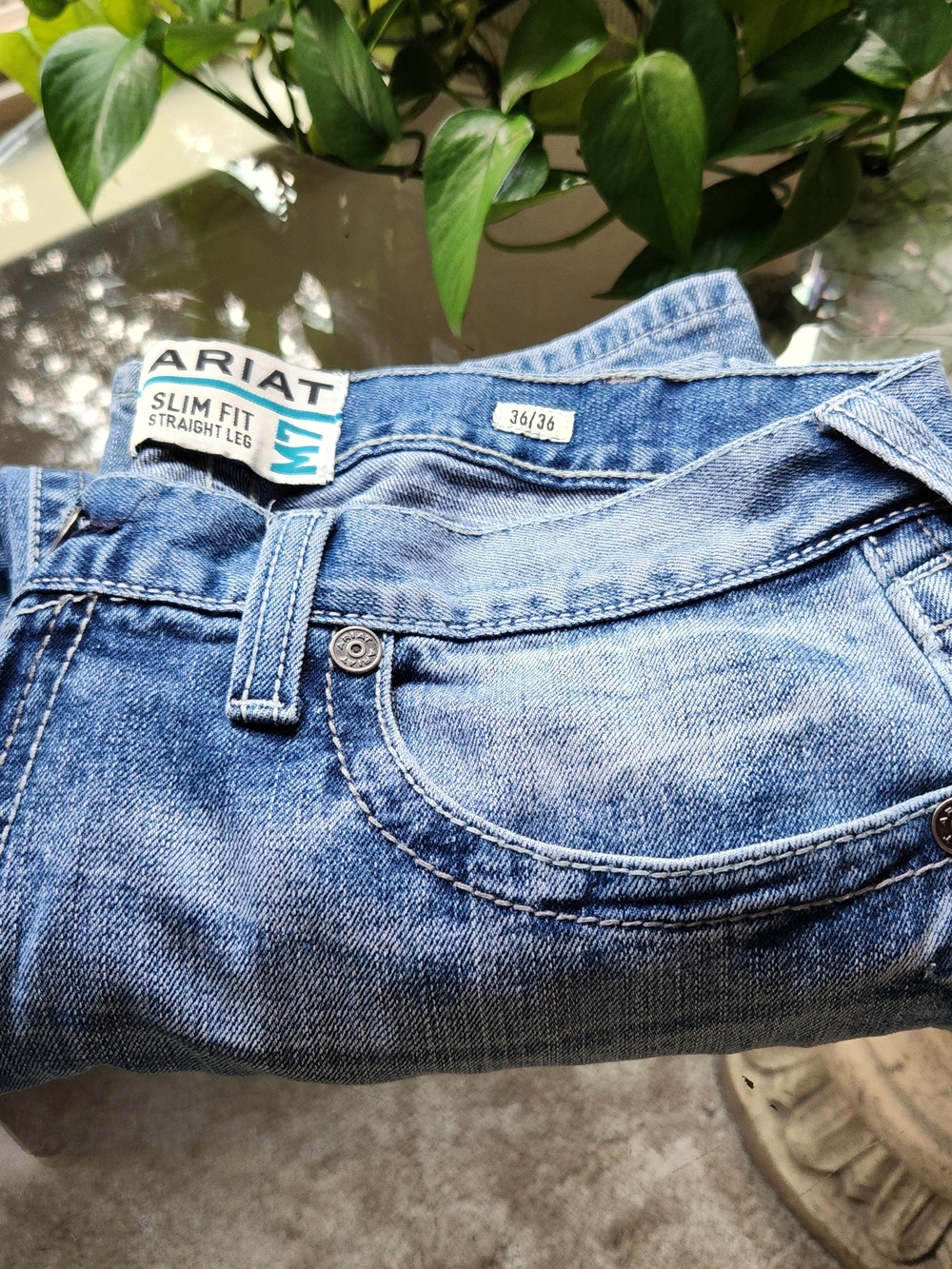 Ariat M7 36x36 Slim Fit Straight Leg Western Jeans Light Wash Denim - Picture 14 of 14